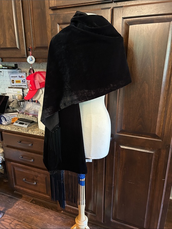 Worthington Accessories - Worthington 74” x 21” Black Satin Lined Velvet Fringe Shawl Wrap